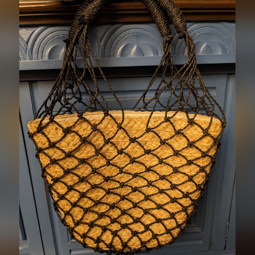 Like New J. Crew Sedona Basket Bag in Black/Straw